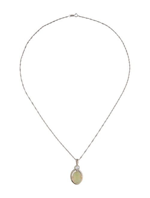 Necklace 14K 4.55ct Opal & DIamond Pendant Necklace
