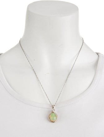 Necklace 14K 4.55ct Opal & DIamond Pendant Necklace
