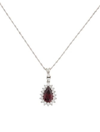 Necklace 3.65ct Garnet & Diamond Pendant Necklace
