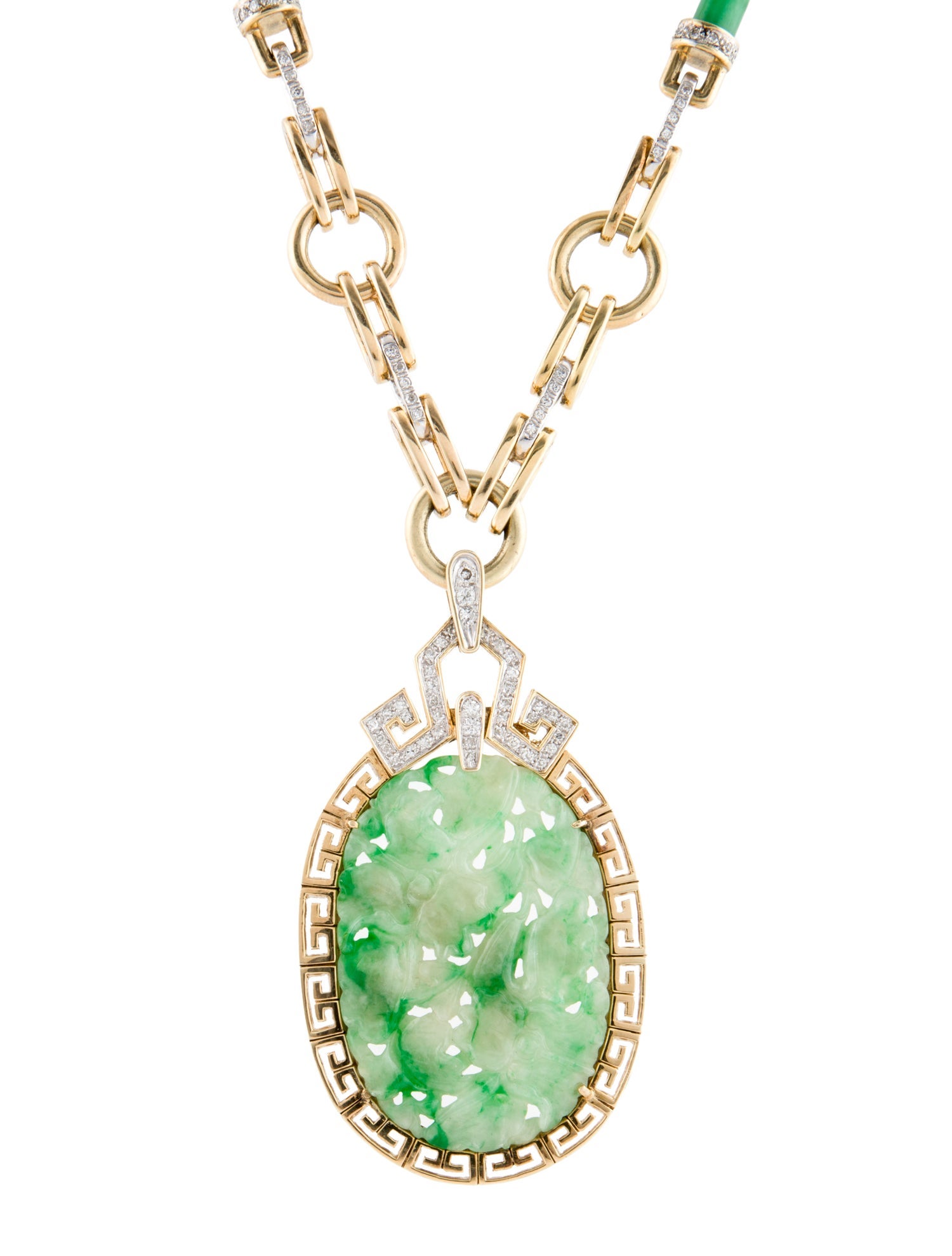 Necklace 14K Jadeite & Diamond Pendant