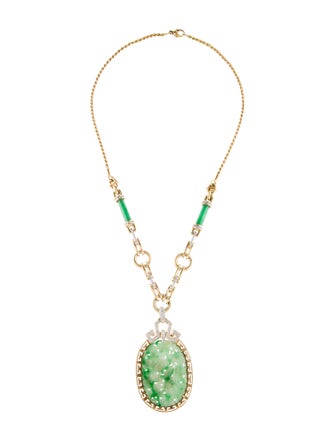 Necklace 14K Jadeite & Diamond Pendant Necklace