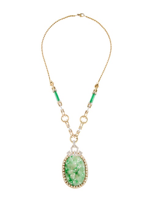 Necklace 14K Jadeite & Diamond Pendant Necklace