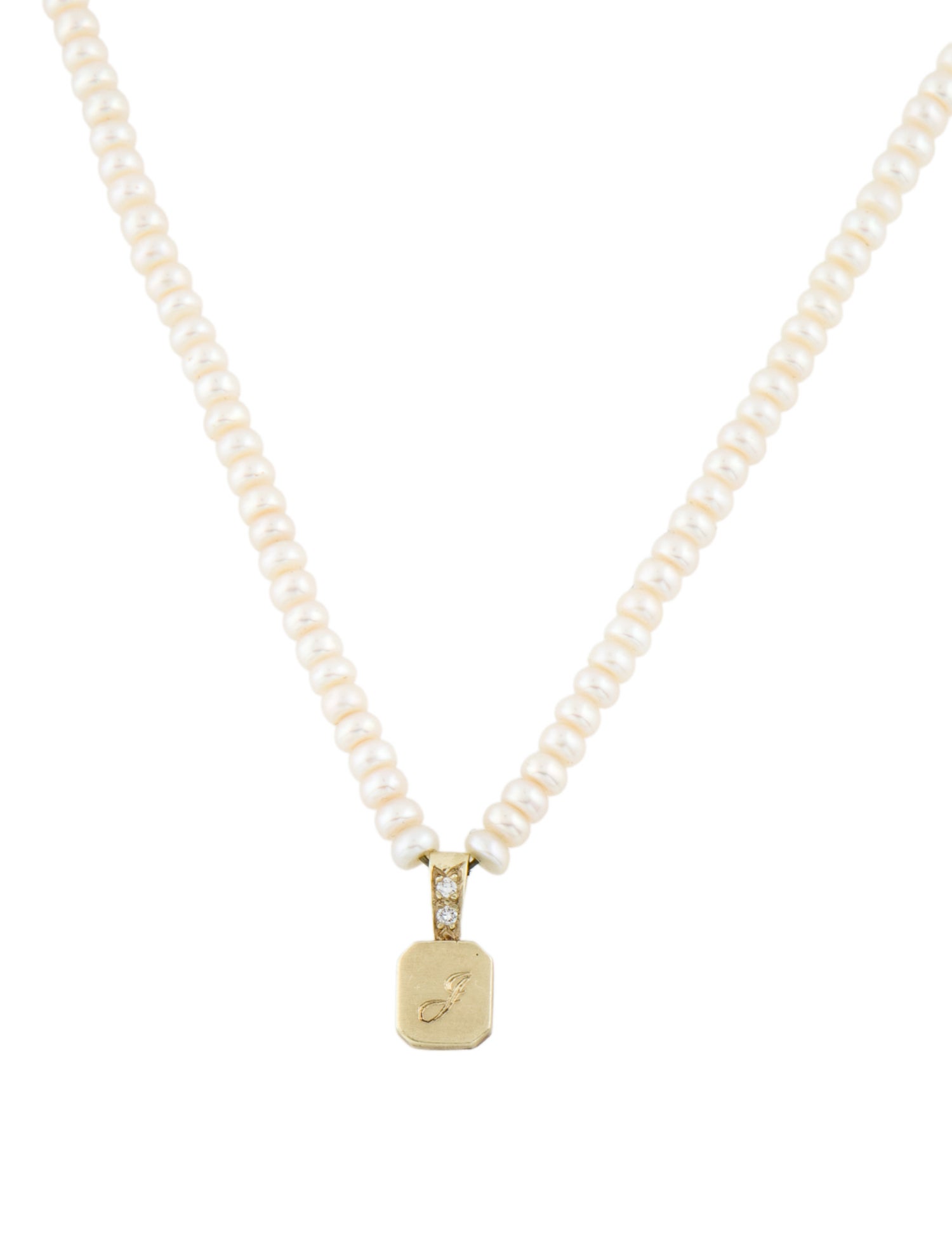 Necklace 14K Diamond & Pearl Strand Initial 'J' Pendant Necklace