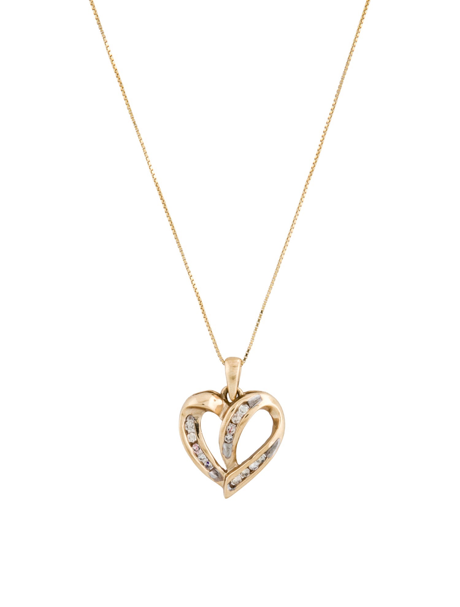 Necklace 10K Diamond Heart Pendant W/ 14K Box Chain