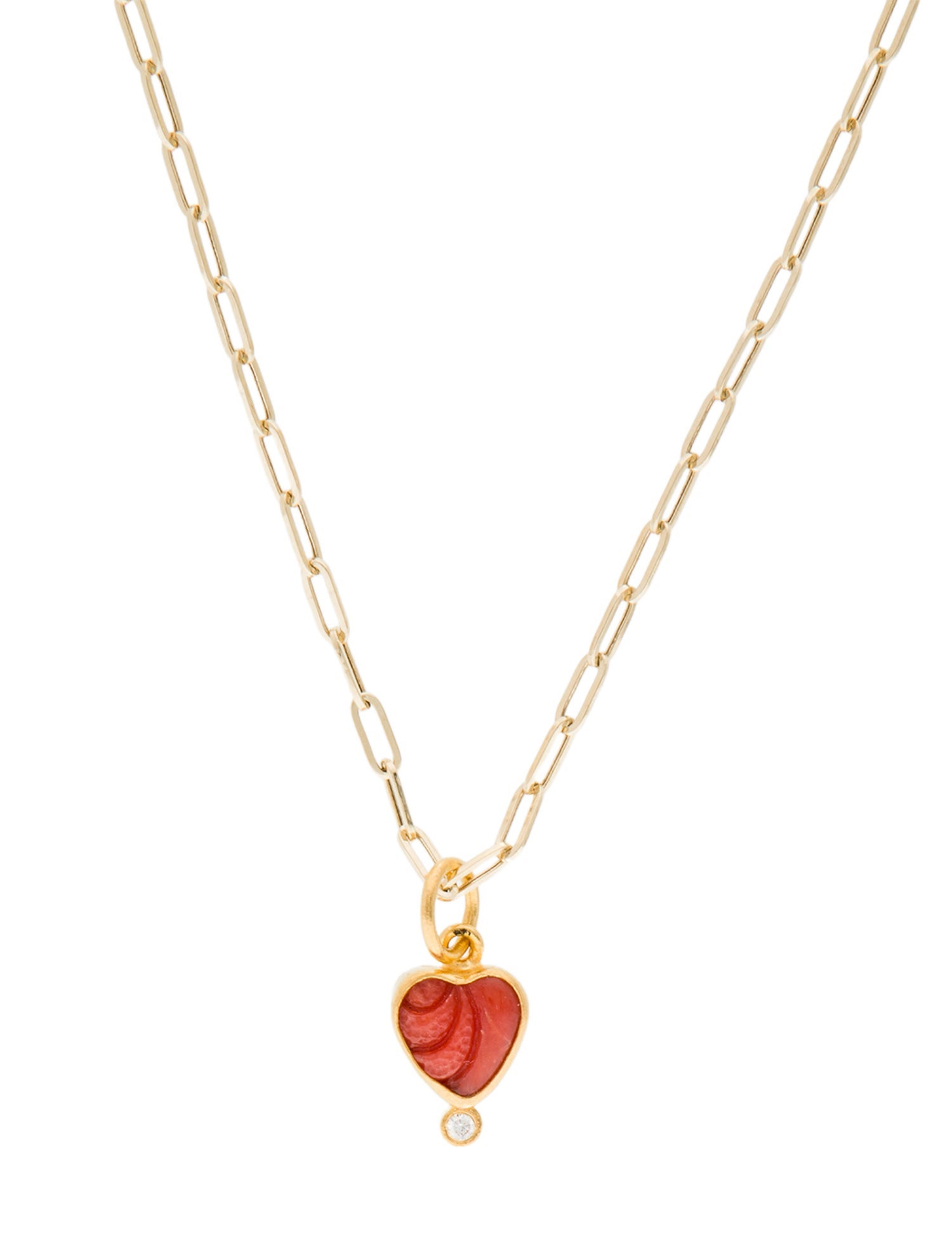 Necklace Coral & Diamond Carved Heart Pendant Necklace