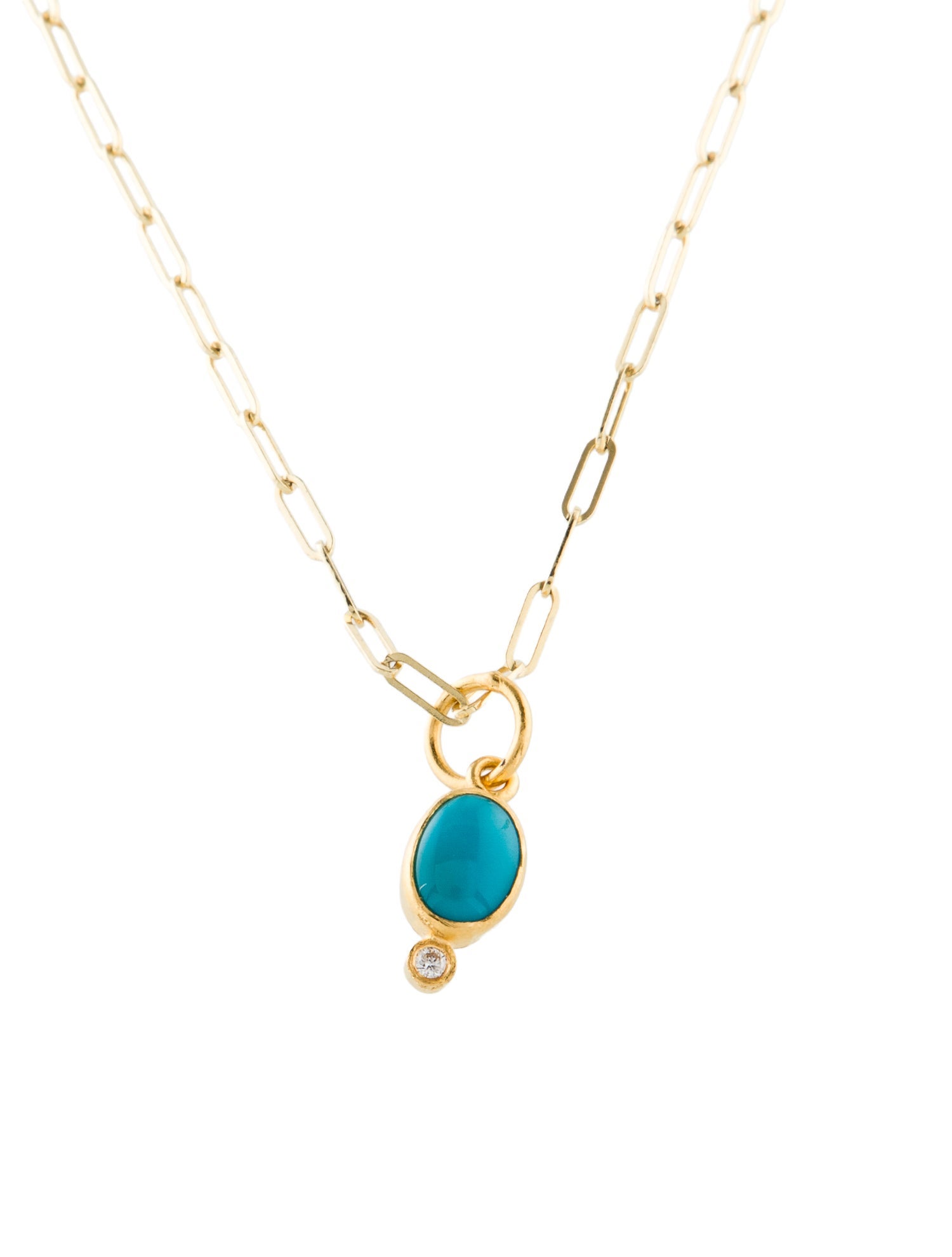 Necklace 24K Turquoise & Diamond Pendant w/14K Chain