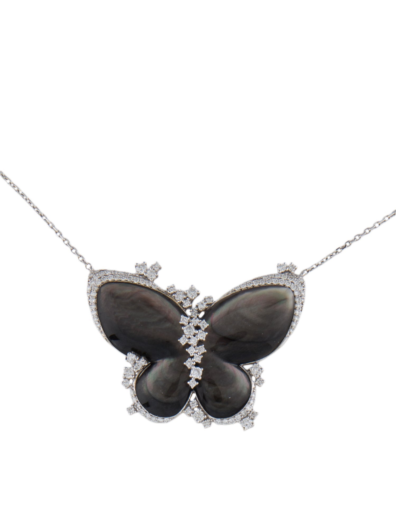 Necklace 14K Diamond & Mother of Pearl Butterfly Pendant