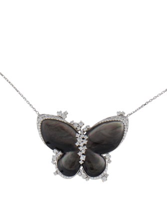 Necklace 14K Diamond & Mother of Pearl Butterfly Pendant Necklace