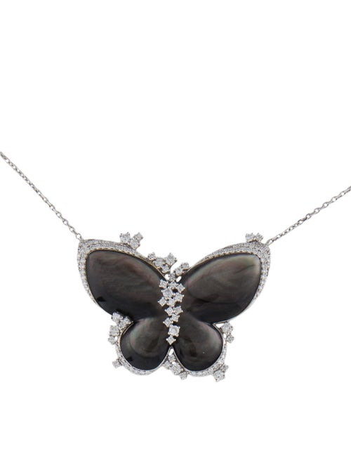 Necklace 14K Diamond & Mother of Pearl Butterfly Pendant Necklace