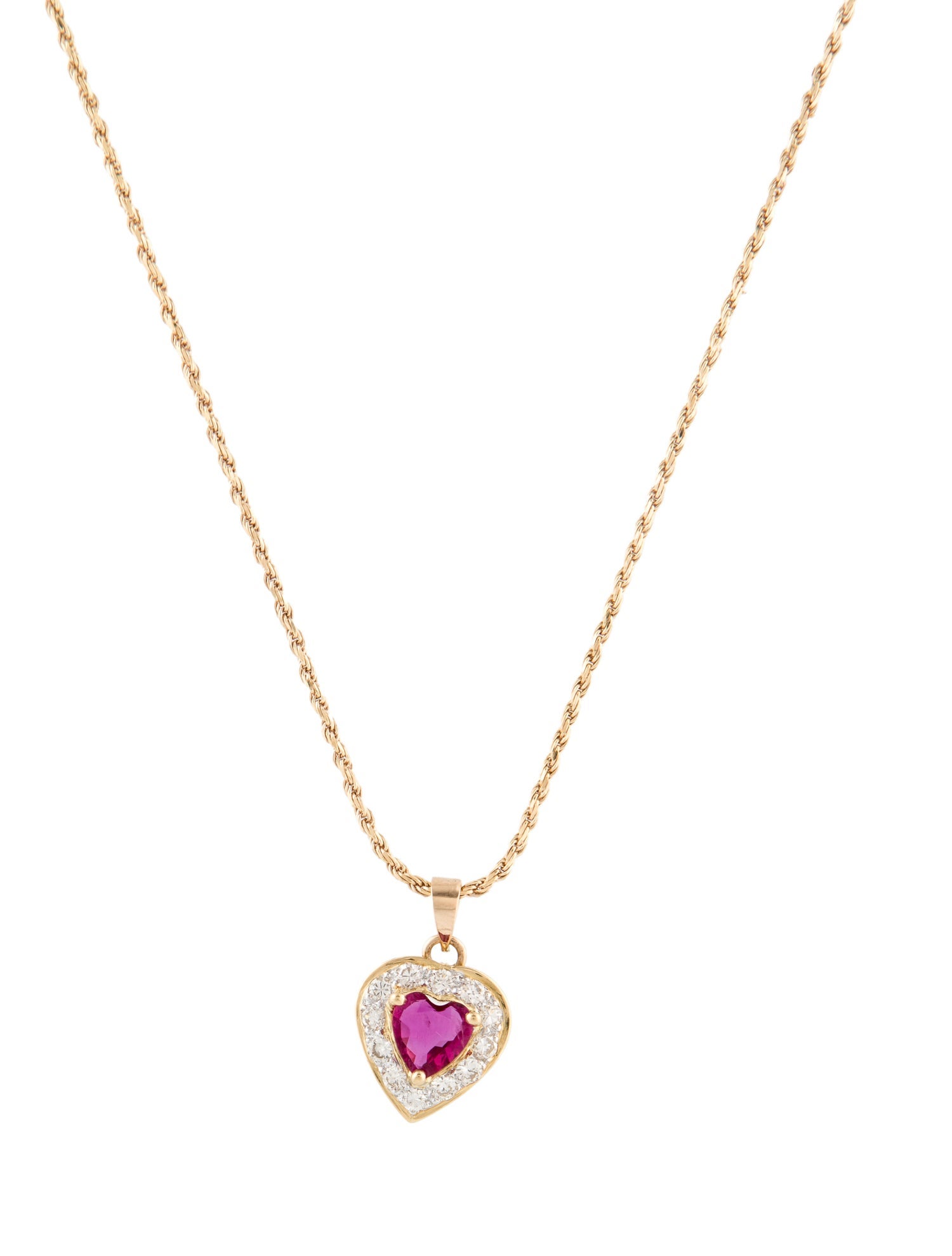 Necklace 14K Ruby & Diamond Heart Pendant