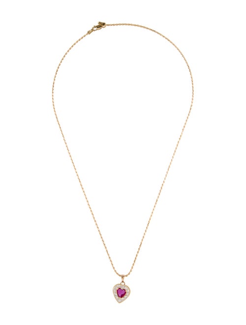 Necklace 14K Ruby & Diamond Heart Pendant Necklace