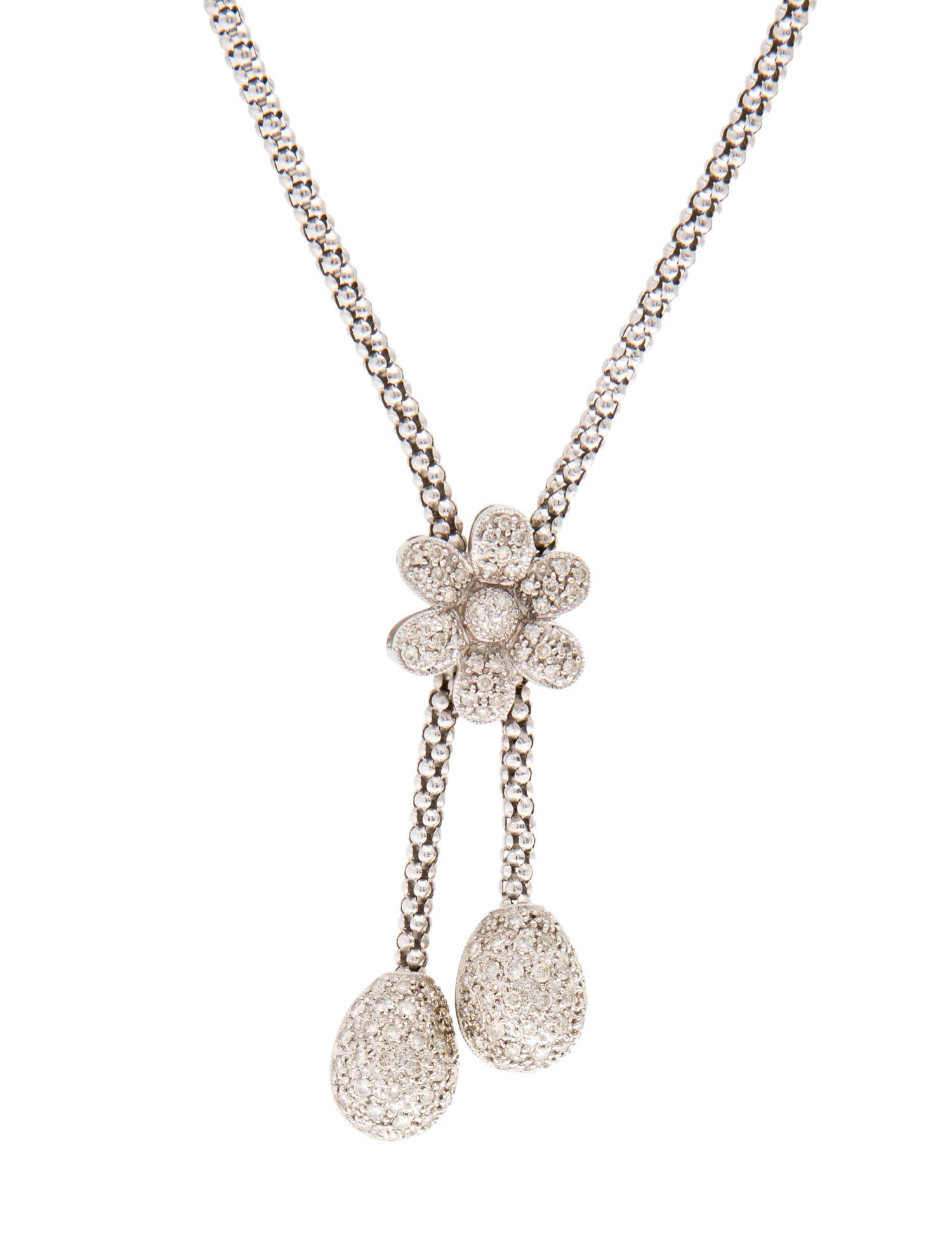 Necklace 18K 1.09ctw Diamond Pave Flower Cluster Lavalier