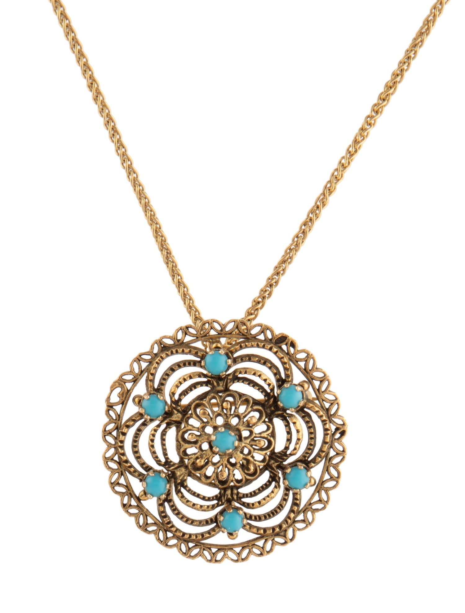 Necklace 14K Turquoise Convertible Brooch Pendant Necklace