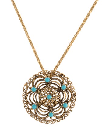 Necklace 14K Turquoise Convertible Brooch Pendant Necklace