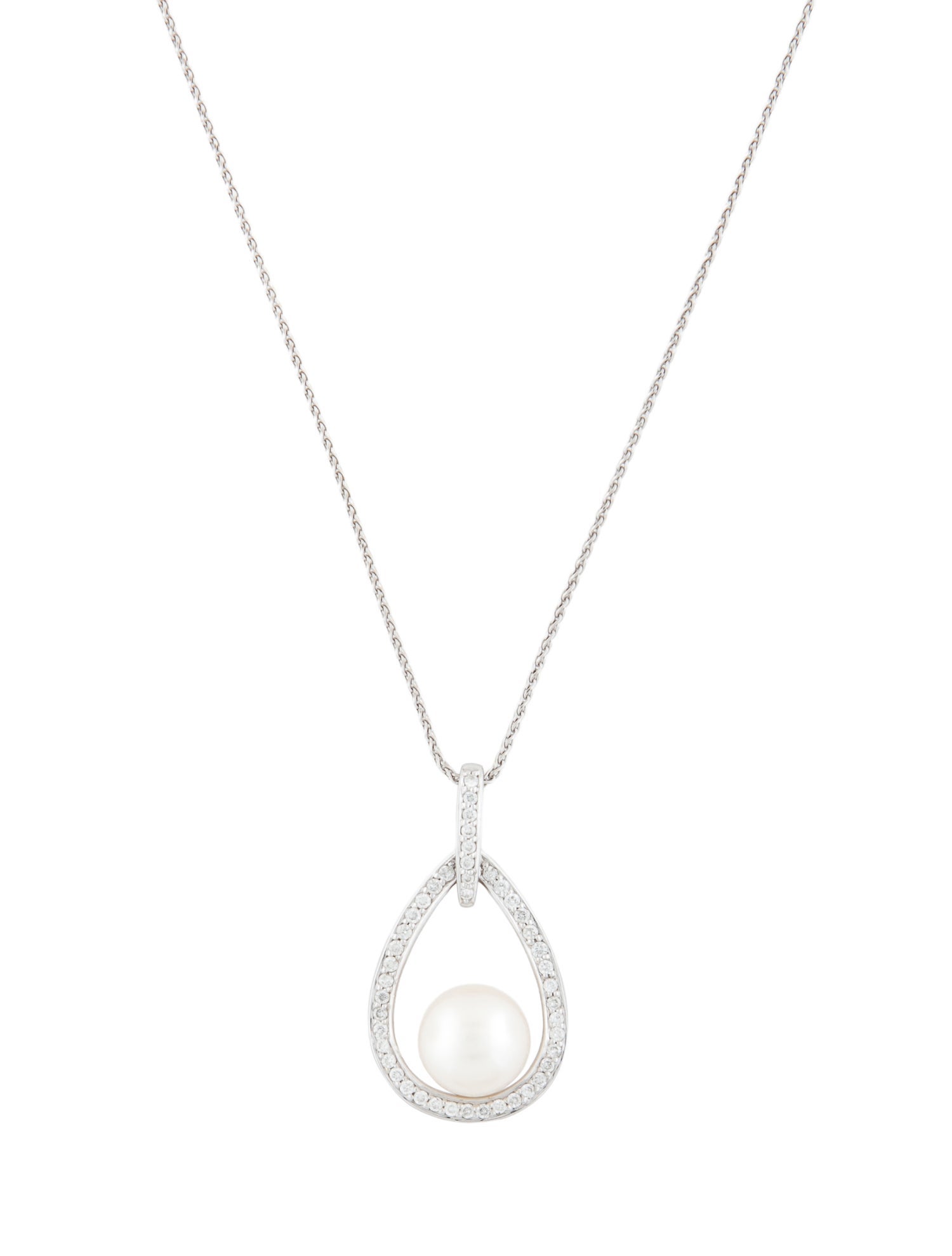 Necklace 14K Pearl & Diamond Halo Drop Pendant