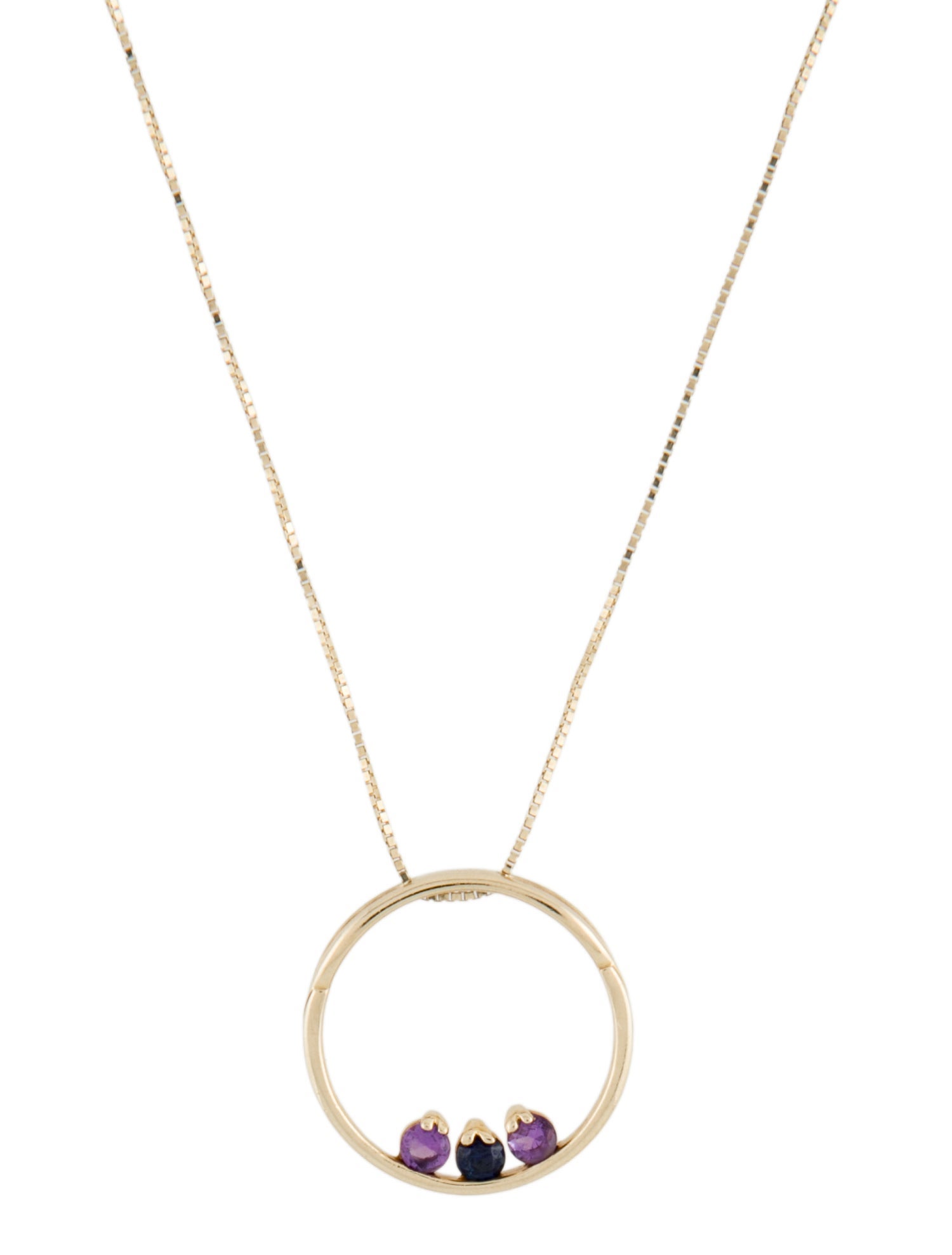 Necklace 14K Amethyst & Sapphire Circle Pendant