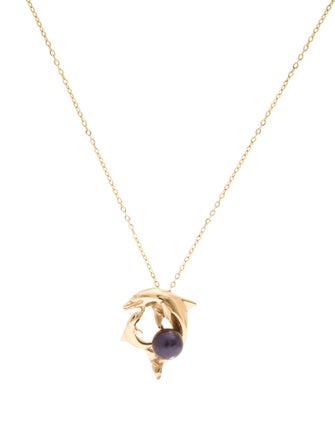 Necklace 14K Pearl Dolphin Pendant w/ 18K Chain Necklace