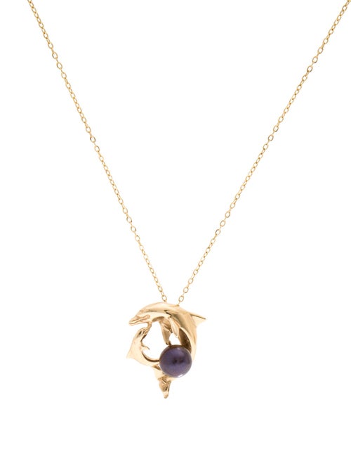 Necklace 14K Pearl Dolphin Pendant w/ 18K Chain Necklace