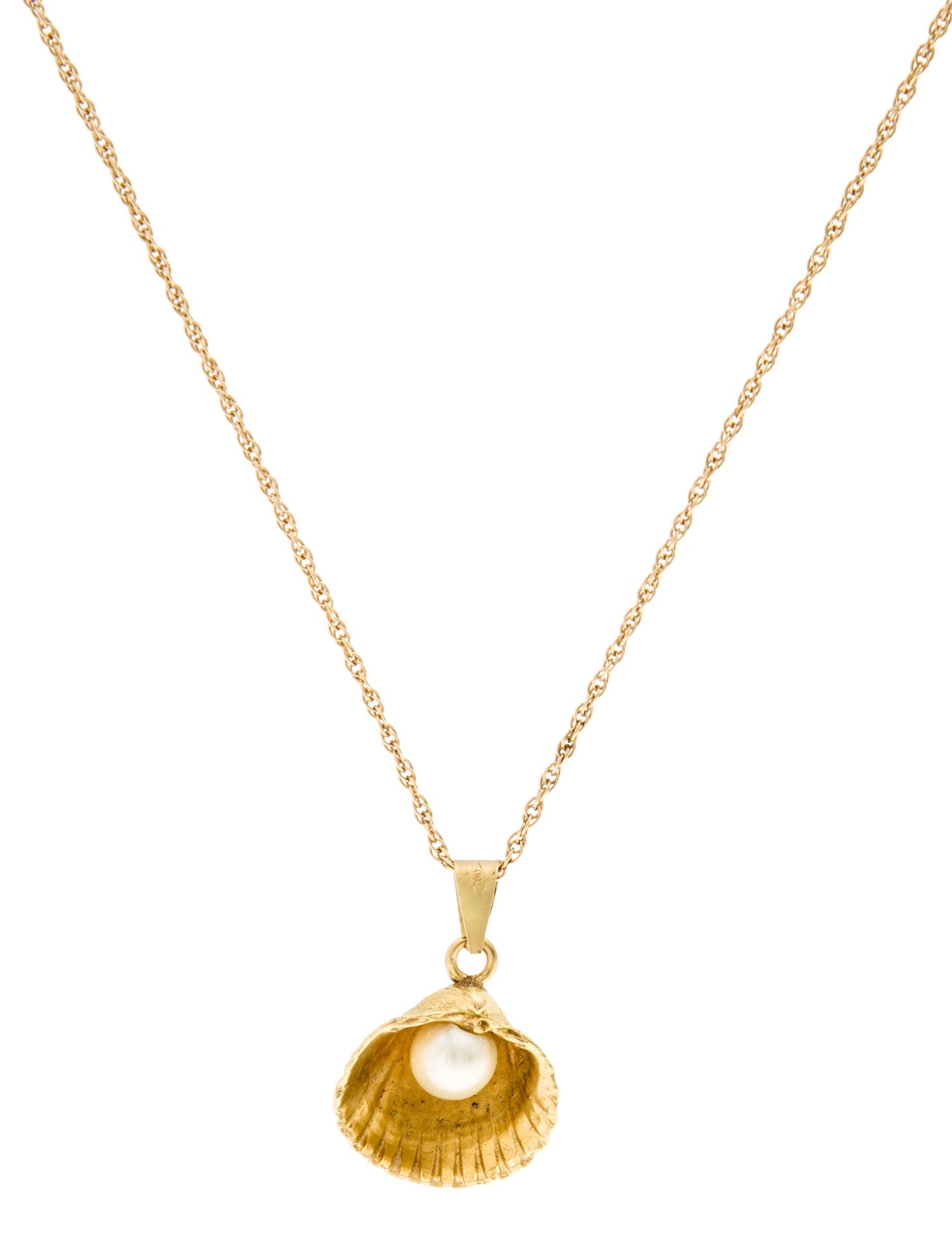 Necklace 18K Pearl Seashell Pendant w/14K Chain