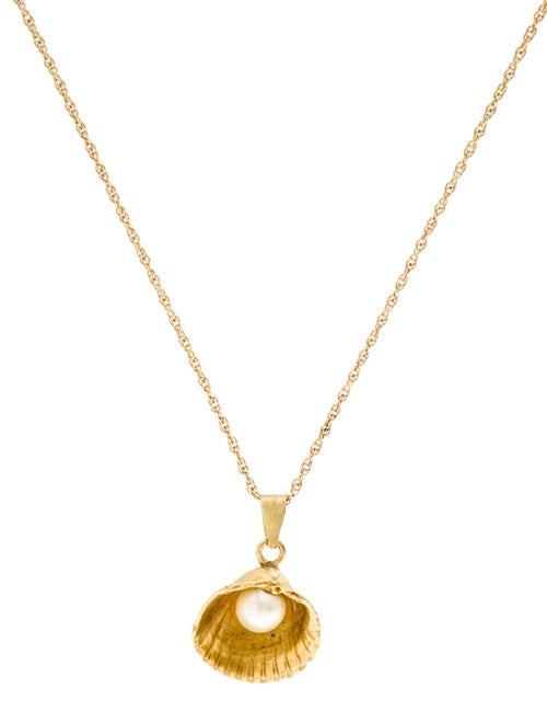 Necklace 18K Pearl Seashell Pendant w/14K Chain