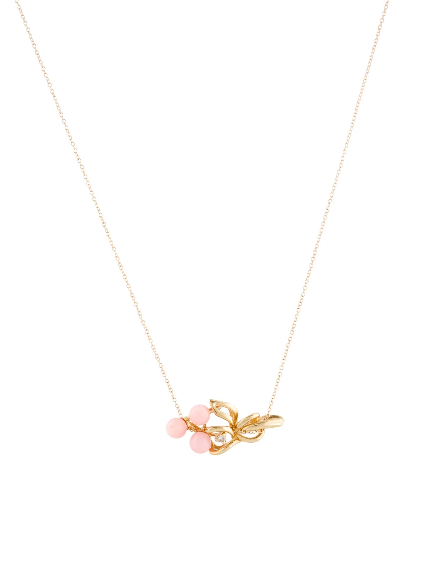 Necklace 14K Coral & Diamond Pendant