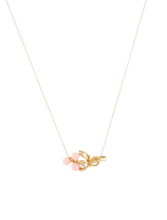 Necklace 14K Coral & Diamond Pendant Necklace