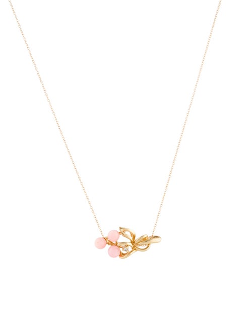 Necklace 14K Coral & Diamond Pendant Necklace