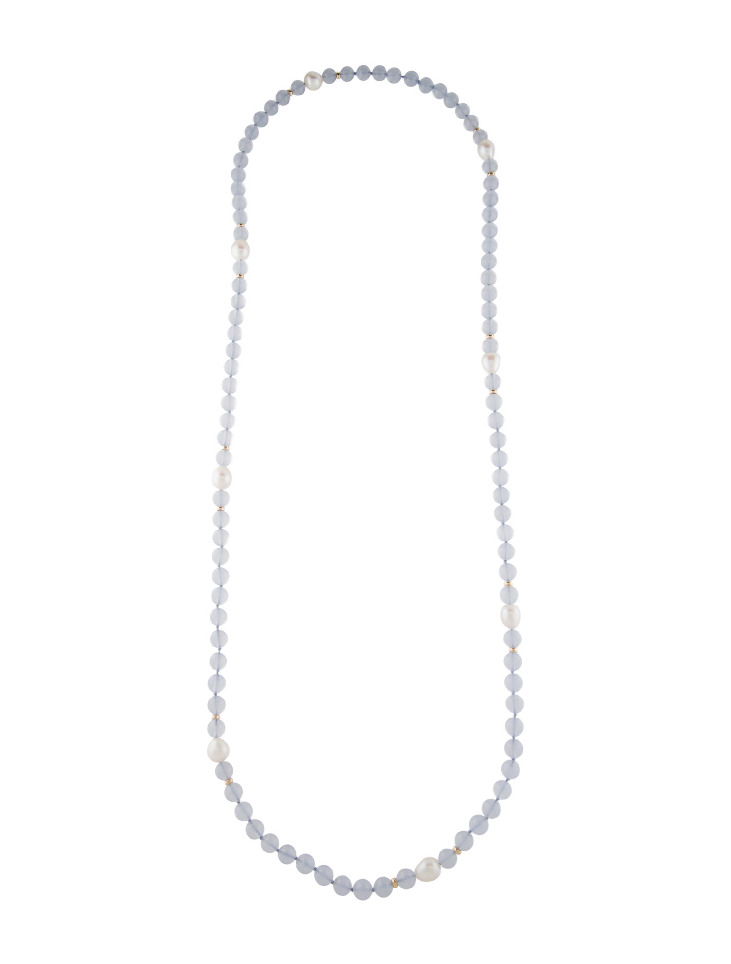 Necklace 14K Chalcedony & Pearl Bead Strand Necklace