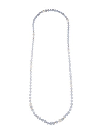Necklace 14K Chalcedony & Pearl Bead Strand Necklace