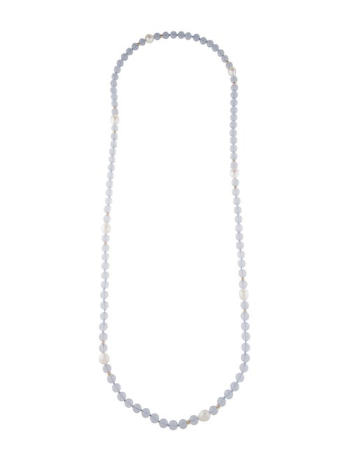 Necklace 14K Chalcedony & Pearl Bead Strand Necklace