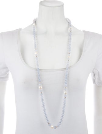 Necklace 14K Chalcedony & Pearl Bead Strand Necklace