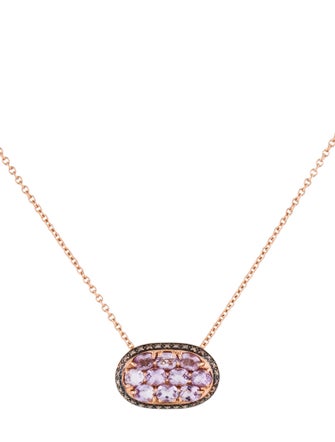 Necklace 14K Rose Quartz & Diamond Pendant Necklace