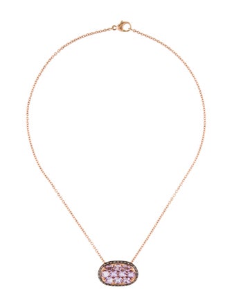 Necklace 14K Rose Quartz & Diamond Pendant Necklace