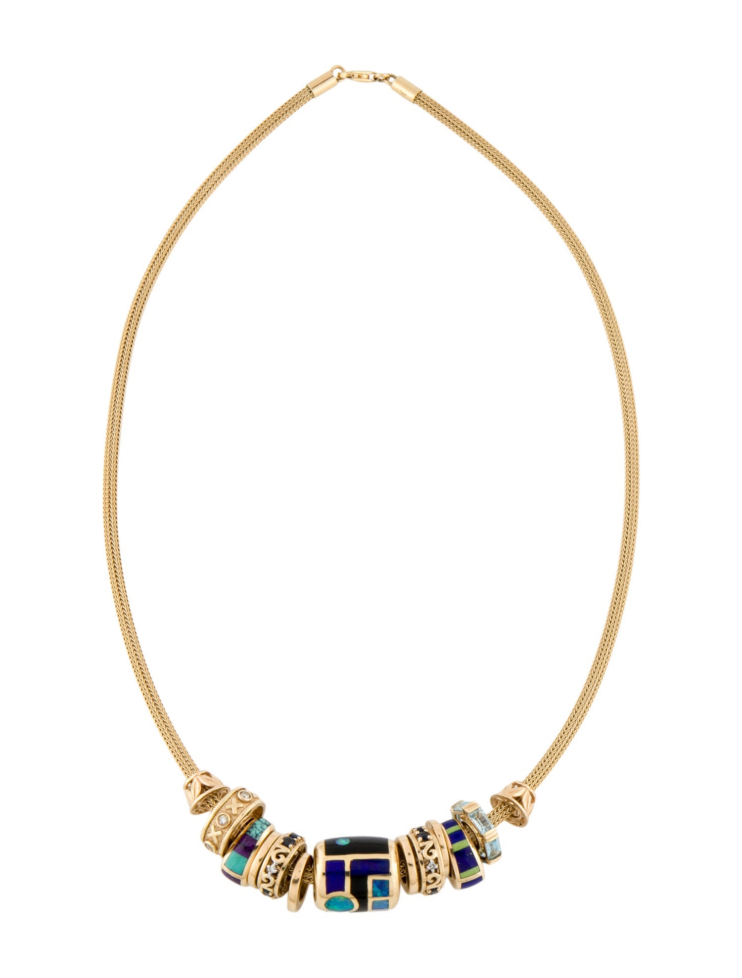 Necklace 14K Multistone & Diamond Assorted Bead