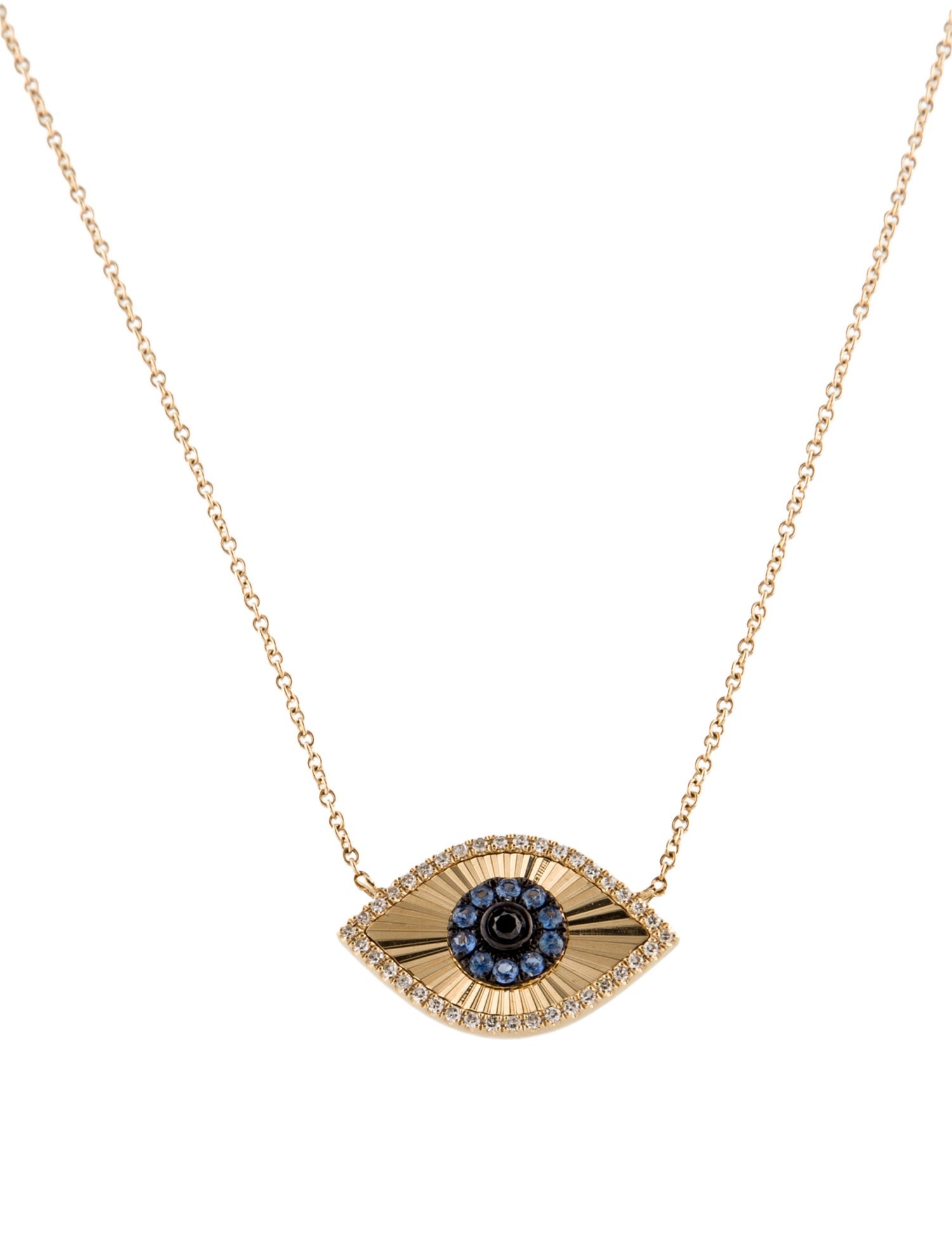 Necklace 14K Sapphire & Diamond Evil Eye Pendant Necklace