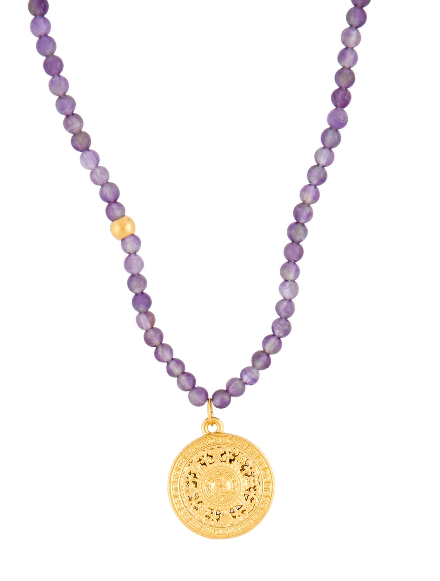 Necklace 24K Amethyst Beaded Pendant