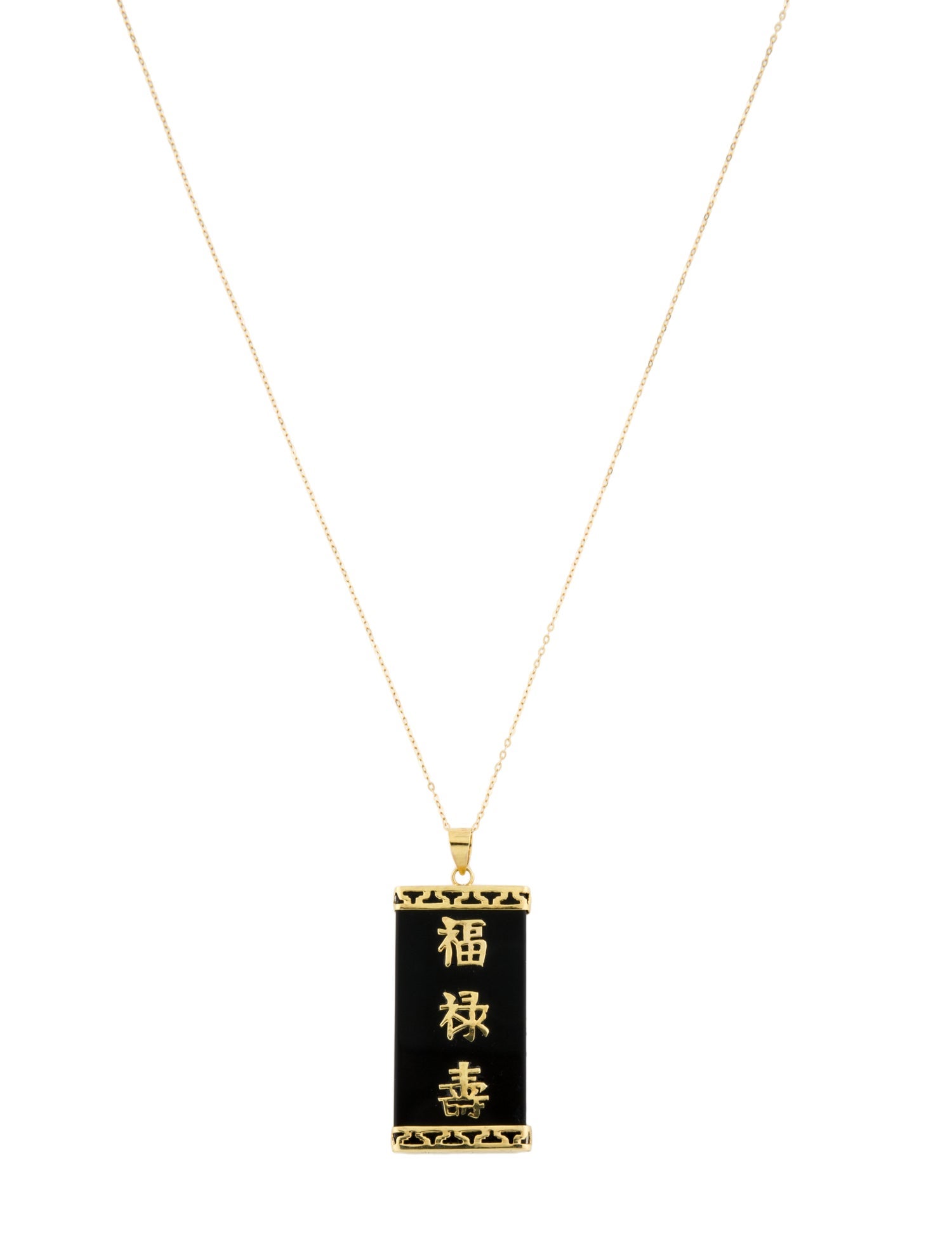 Necklace 14K Onyx Fortune, Luck & Longevity Pendant