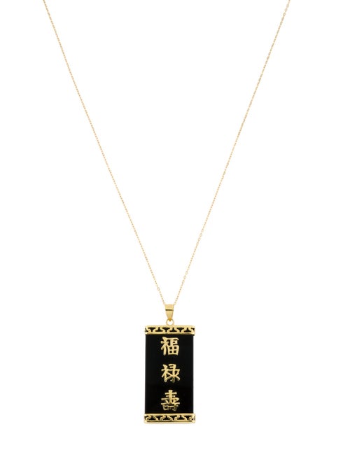 Necklace 14K Onyx Fortune, Luck & Longevity Pendant