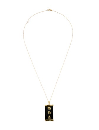 Necklace 14K Onyx Fortune, Luck & Longevity Pendant