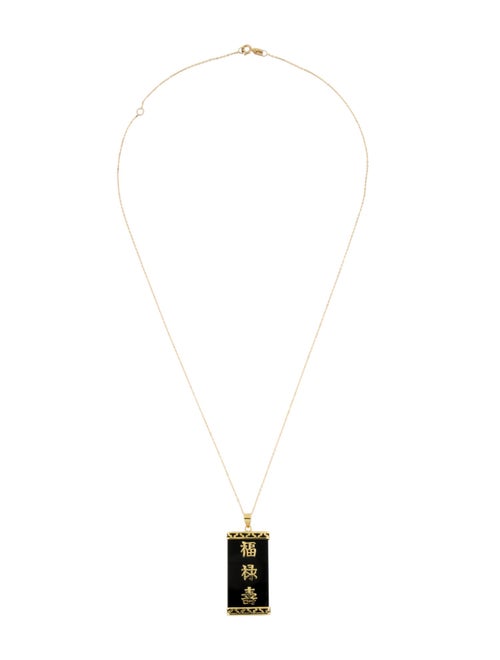 Necklace 14K Onyx Fortune, Luck & Longevity Pendant