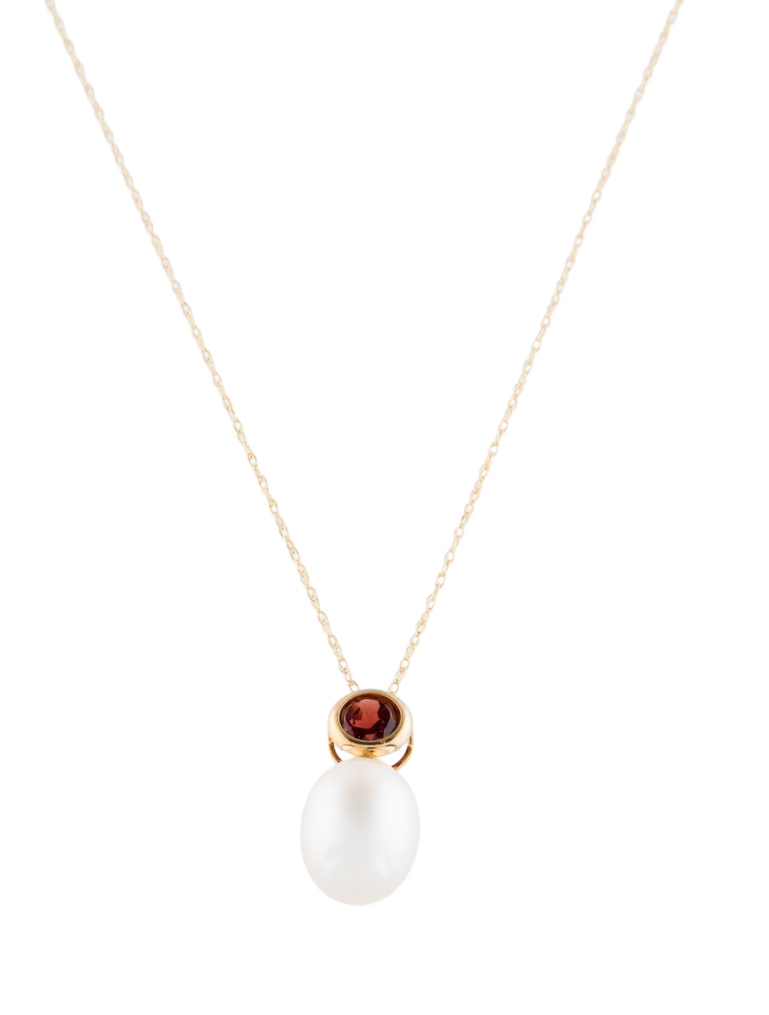 Necklace 14K Pearl & Garnet Pendant