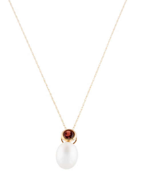Necklace 14K Pearl & Garnet Pendant Necklace