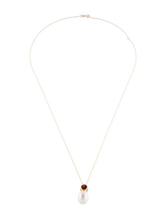 Necklace 14K Pearl & Garnet Pendant Necklace