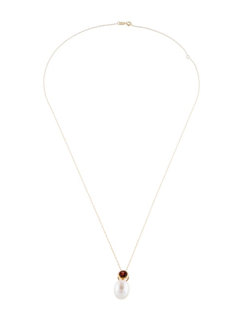 Necklace 14K Pearl & Garnet Pendant Necklace