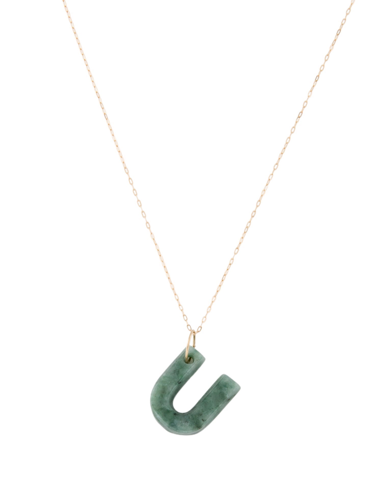 Necklace 14K Jadeite Initial Letter 'U' Pendant