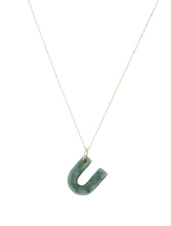Necklace 14K Jadeite Initial Letter 'U' Pendant Necklace
