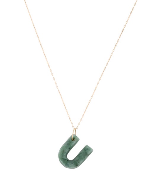 Necklace 14K Jadeite Initial Letter 'U' Pendant Necklace