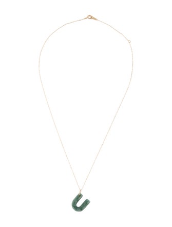 Necklace 14K Jadeite Initial Letter 'U' Pendant Necklace