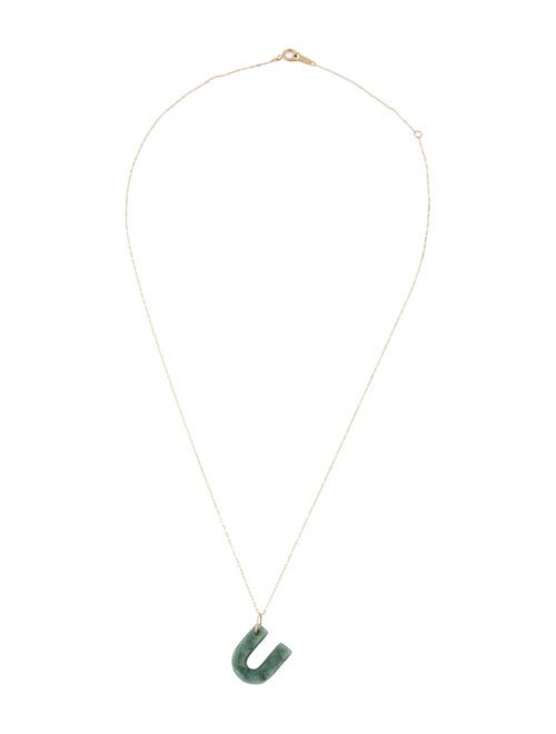 Necklace 14K Jadeite Initial Letter 'U' Pendant Necklace