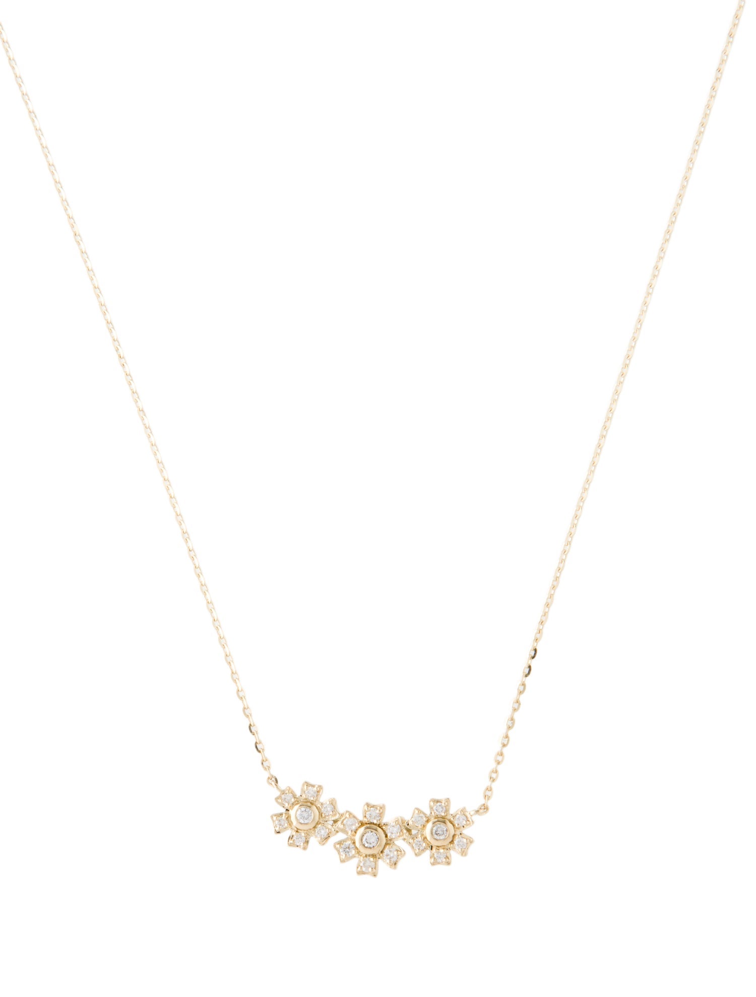 Necklace 14K Diamond Three Flower Pendant